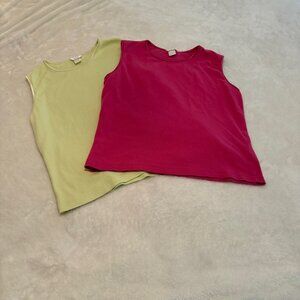 Christopher & Banks Two 100% Cotton Shells - Pink and Pale Green/Yellow Size L
